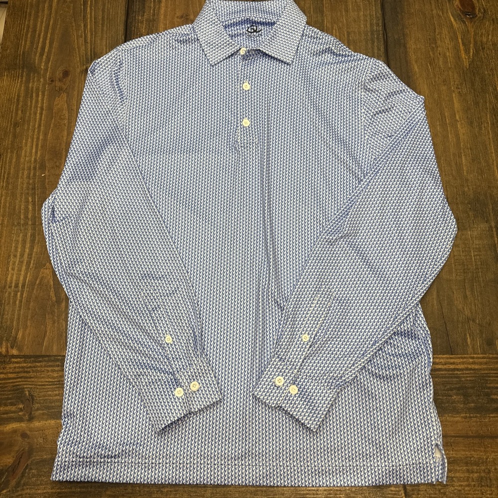Deolax Long Sleeve Polo‎ Shirt, Mens Large, Geometric Blue Golf Performance